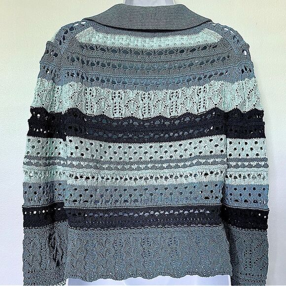 Jonathan Simkhai Roxana  Macrame Blue Striped Crop Crochet Sweater Top V-neck S - Picture 13 of 14